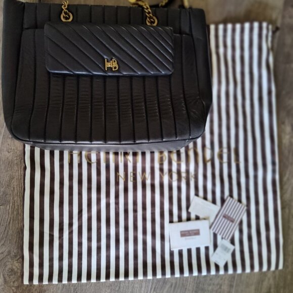 Henri Bendel 712 Zip Tote Purse Classy Black Leather Workbag - Picture 1 of 8